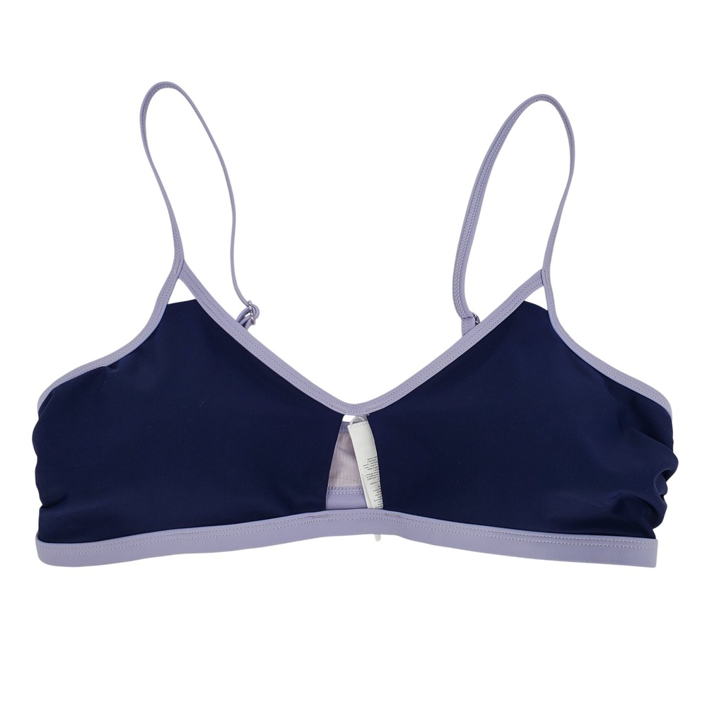 Cupshe Contrast‎ Trim Bikini Top Large Navy Blue Lavender Adjustable Padded New